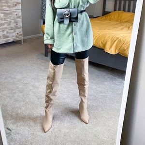 Beige Over the Knee Boots